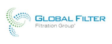 Global Filters logo representing filtration products for liquid and air applications, offered by Relevant Solutions for industrial process and environmental filtration solutions.