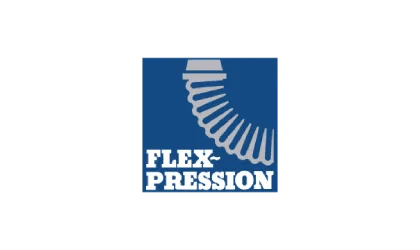Flex-Pression logo representing engineered flexible connectors and expansion joint solutions, offered by Relevant Solutions for piping system reliability and vibration control.