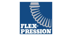 Flex-Pression logo representing engineered flexible connectors and expansion joint solutions, offered by Relevant Solutions for piping system reliability and vibration control.