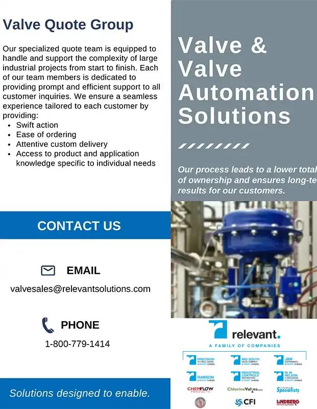 Valve and Valve Automation Brochure by Relevant Solutions, showcasing a full range of manual and automated valve solutions engineered for precise flow control and reliable performance in industrial process applications.
